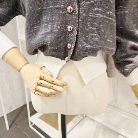 레더카라 배색 니트 가디건