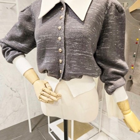 레더카라 배색 니트 가디건