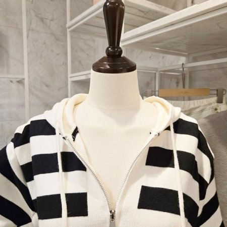 후드넥 줄무늬 투웨이 가디건