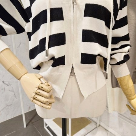 후드넥 줄무늬 투웨이 가디건