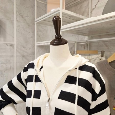 후드넥 줄무늬 투웨이 가디건