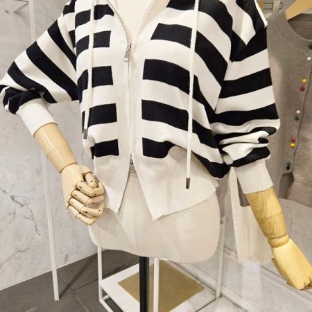 후드넥 줄무늬 투웨이 가디건