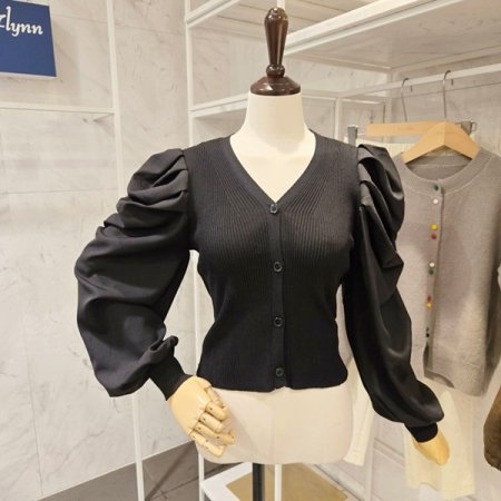 셔링 퍼프 골지 가디건