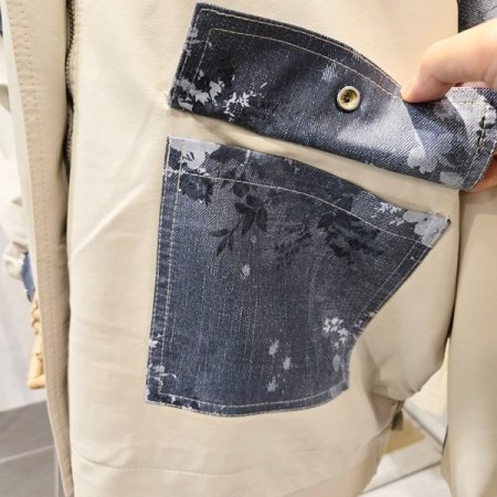 플라워 배색 레더 자켓