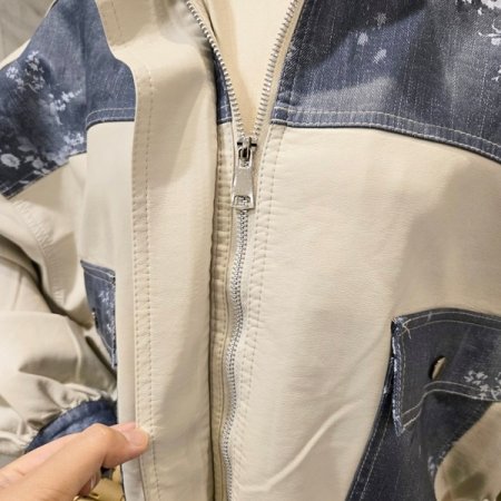 플라워 배색 레더 자켓