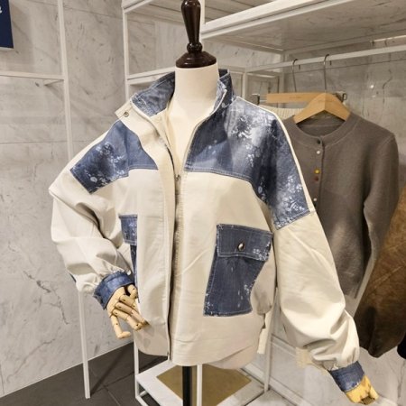 플라워 배색 레더 자켓