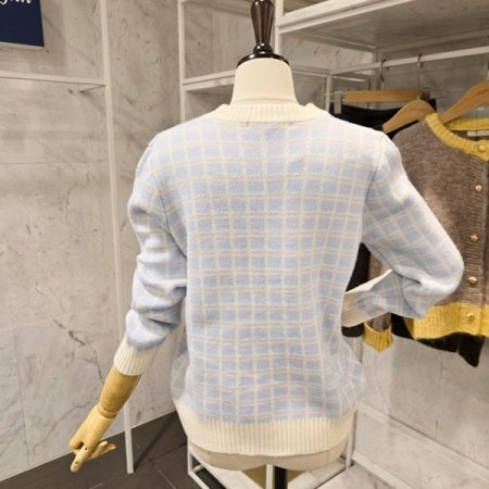 컬러 체크 브이넥 가디건