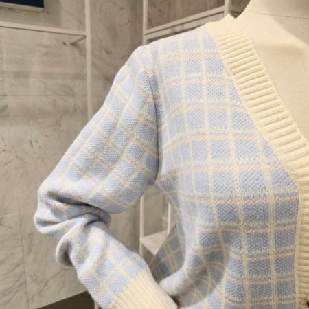 컬러 체크 브이넥 가디건