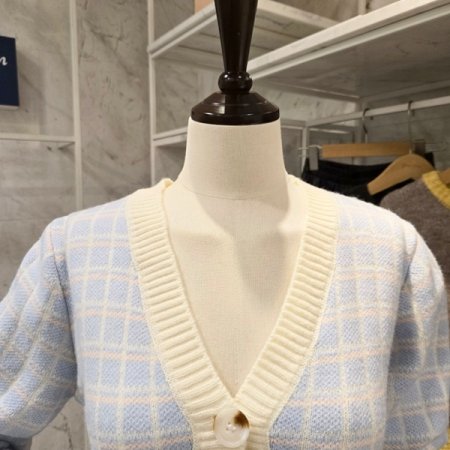 컬러 체크 브이넥 가디건