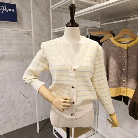 컬러 체크 브이넥 가디건