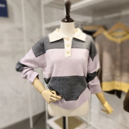 카라 줄무늬 니트