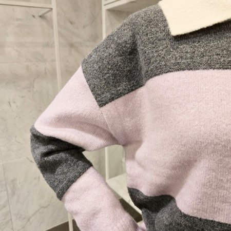 카라 줄무늬 니트