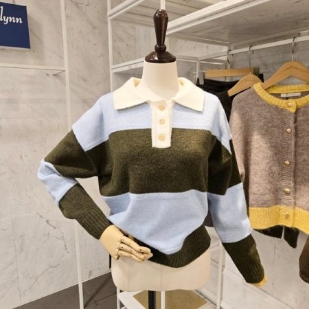 카라 줄무늬 니트