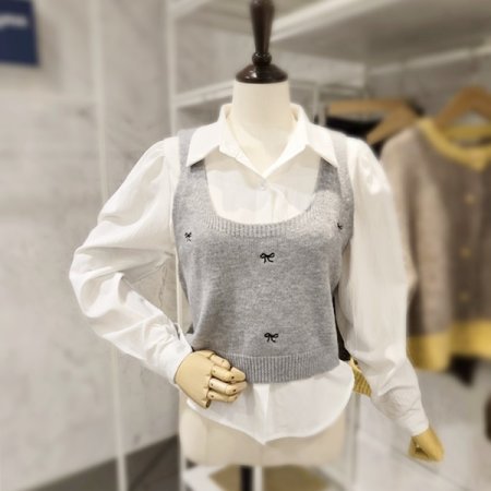 리본 뷔스티에 블라우스 세트