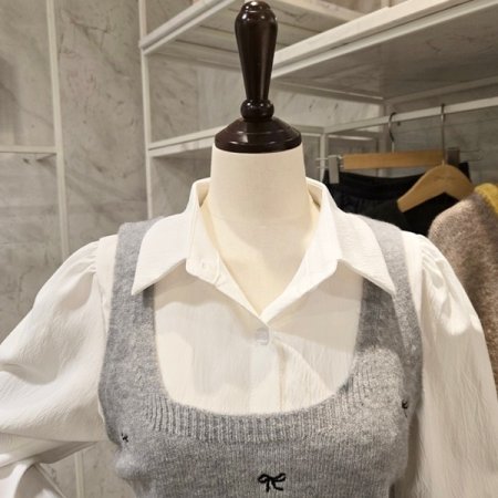 리본 뷔스티에 블라우스 세트