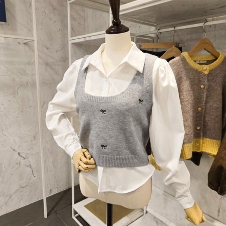 리본 뷔스티에 블라우스 세트