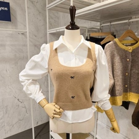 리본 뷔스티에 블라우스 세트