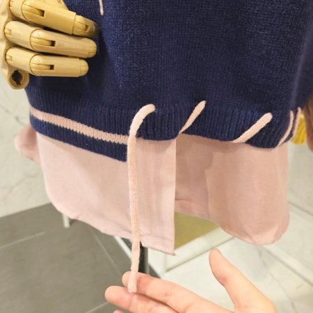 레터링 배색 조끼 셔츠 세트