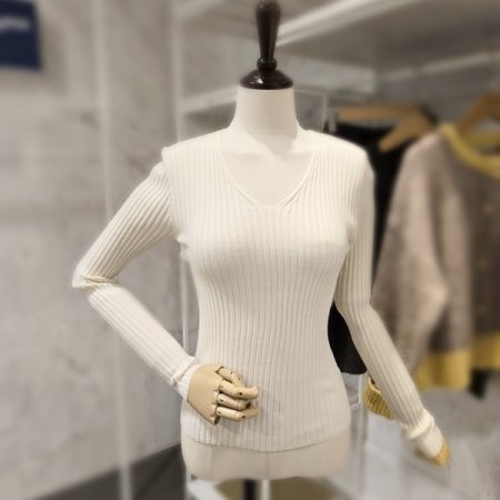 브이넥 슬림 골지 니트