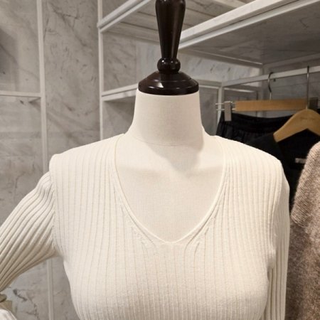 브이넥 슬림 골지 니트
