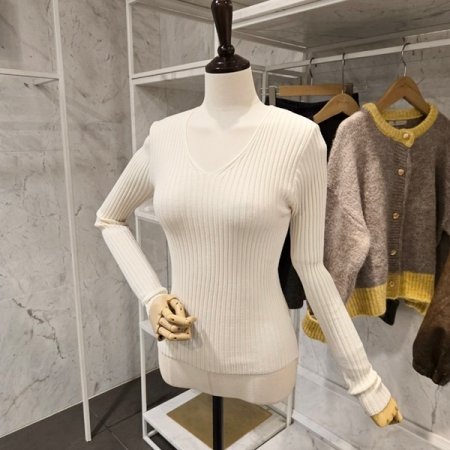브이넥 슬림 골지 니트