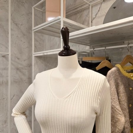 브이넥 슬림 골지 니트