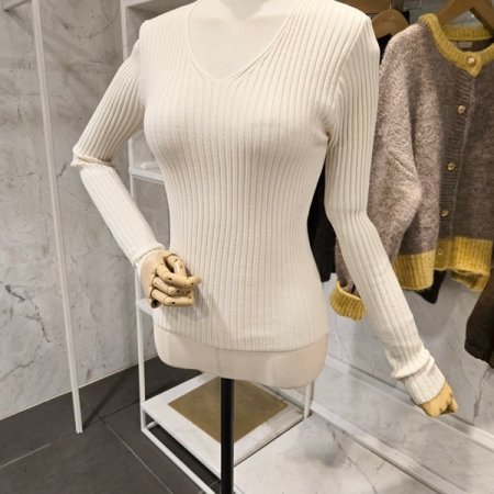 브이넥 슬림 골지 니트