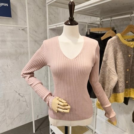 브이넥 슬림 골지 니트