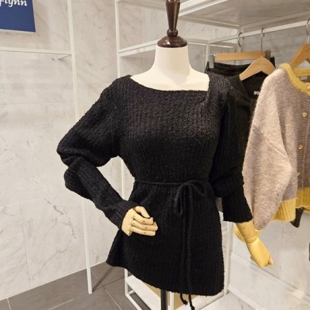 트임 끈 부클 니트