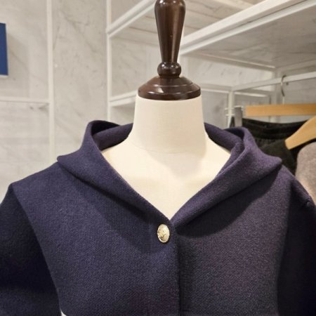 블럭 후드 스트링 가디건