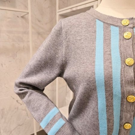 격자줄무늬 니트 가디건