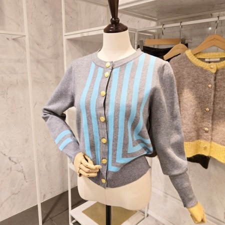 격자줄무늬 니트 가디건