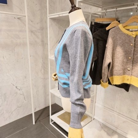 격자줄무늬 니트 가디건