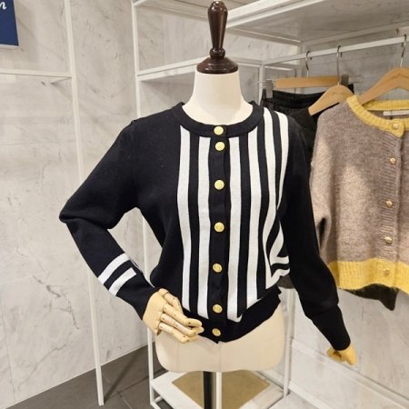 격자줄무늬 니트 가디건