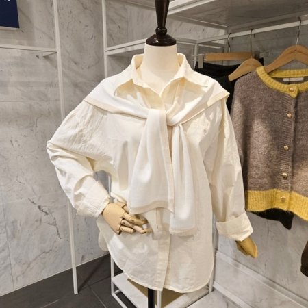 어깨 숄 자수셔츠