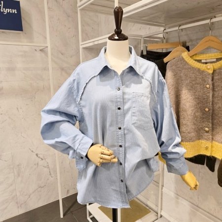 포켓 스트라이프 배색 셔츠