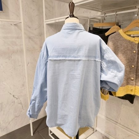 포켓 스트라이프 배색 셔츠