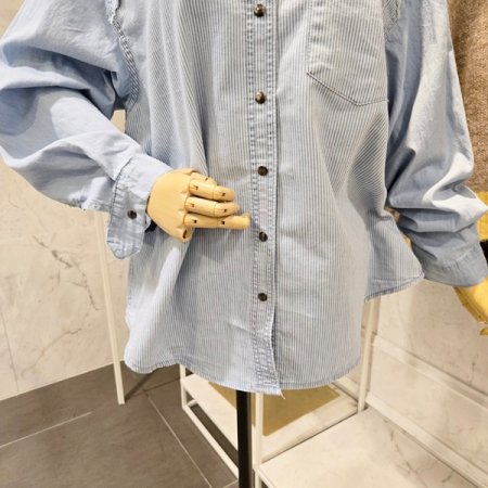 포켓 스트라이프 배색 셔츠