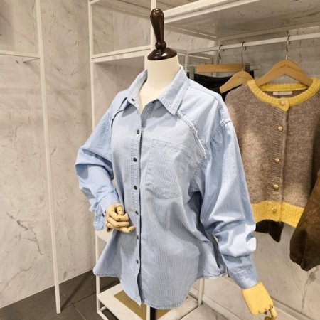 포켓 스트라이프 배색 셔츠