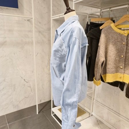 포켓 스트라이프 배색 셔츠