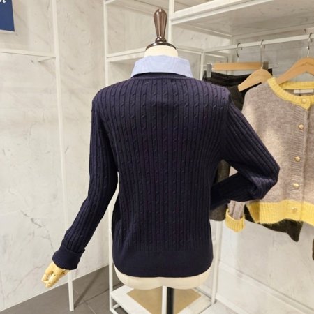 셔츠 배색 케이블 가디건