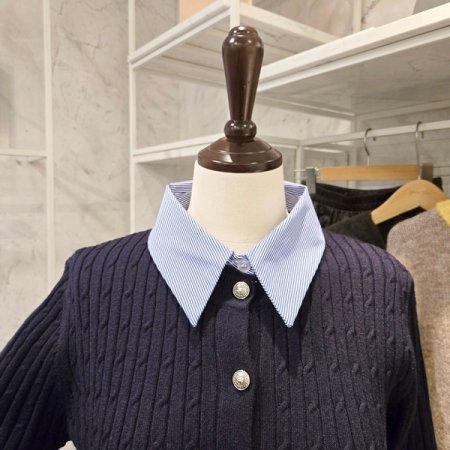 셔츠 배색 케이블 가디건