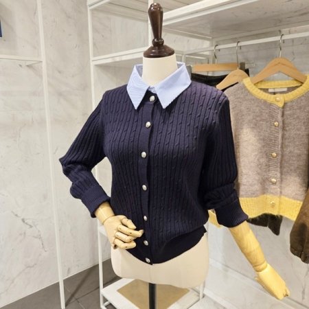 셔츠 배색 케이블 가디건