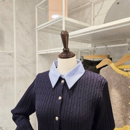 셔츠 배색 케이블 가디건