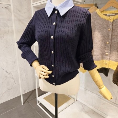 셔츠 배색 케이블 가디건