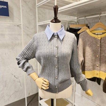 셔츠 배색 케이블 가디건