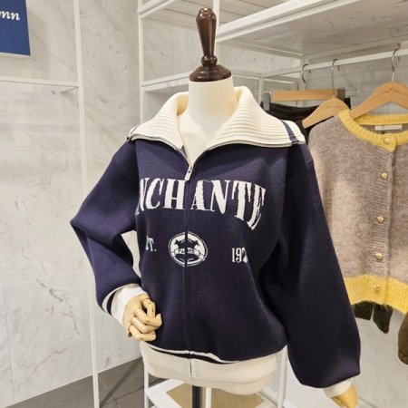 레터링 카라 집업 가디건