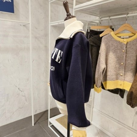 레터링 카라 집업 가디건