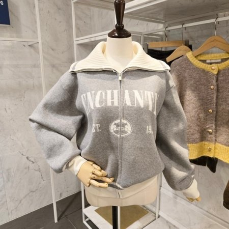 레터링 카라 집업 가디건