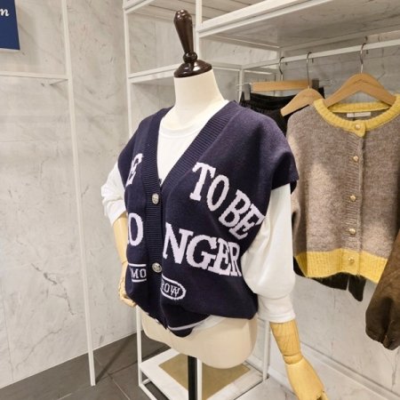 레터링 루즈핏 니트 조끼